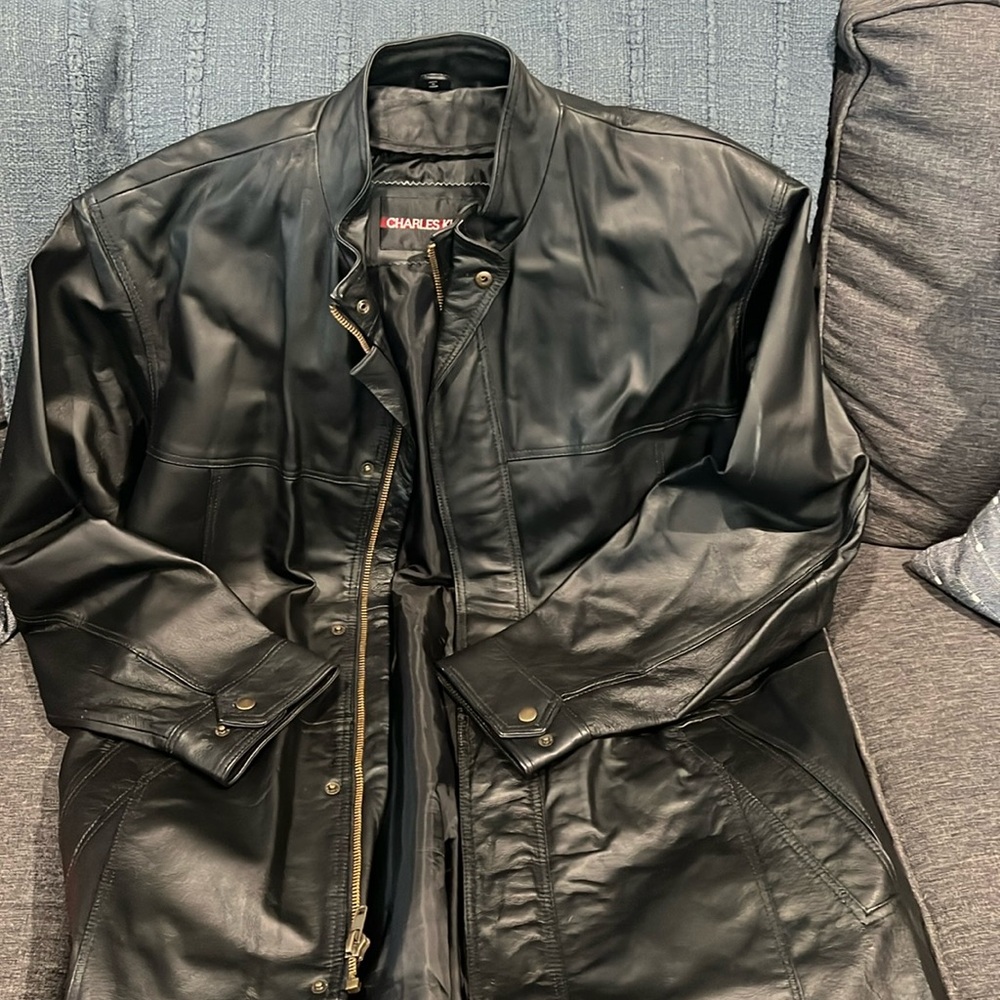 Vintage Black Charles Klein leather trench coat Xl men’s